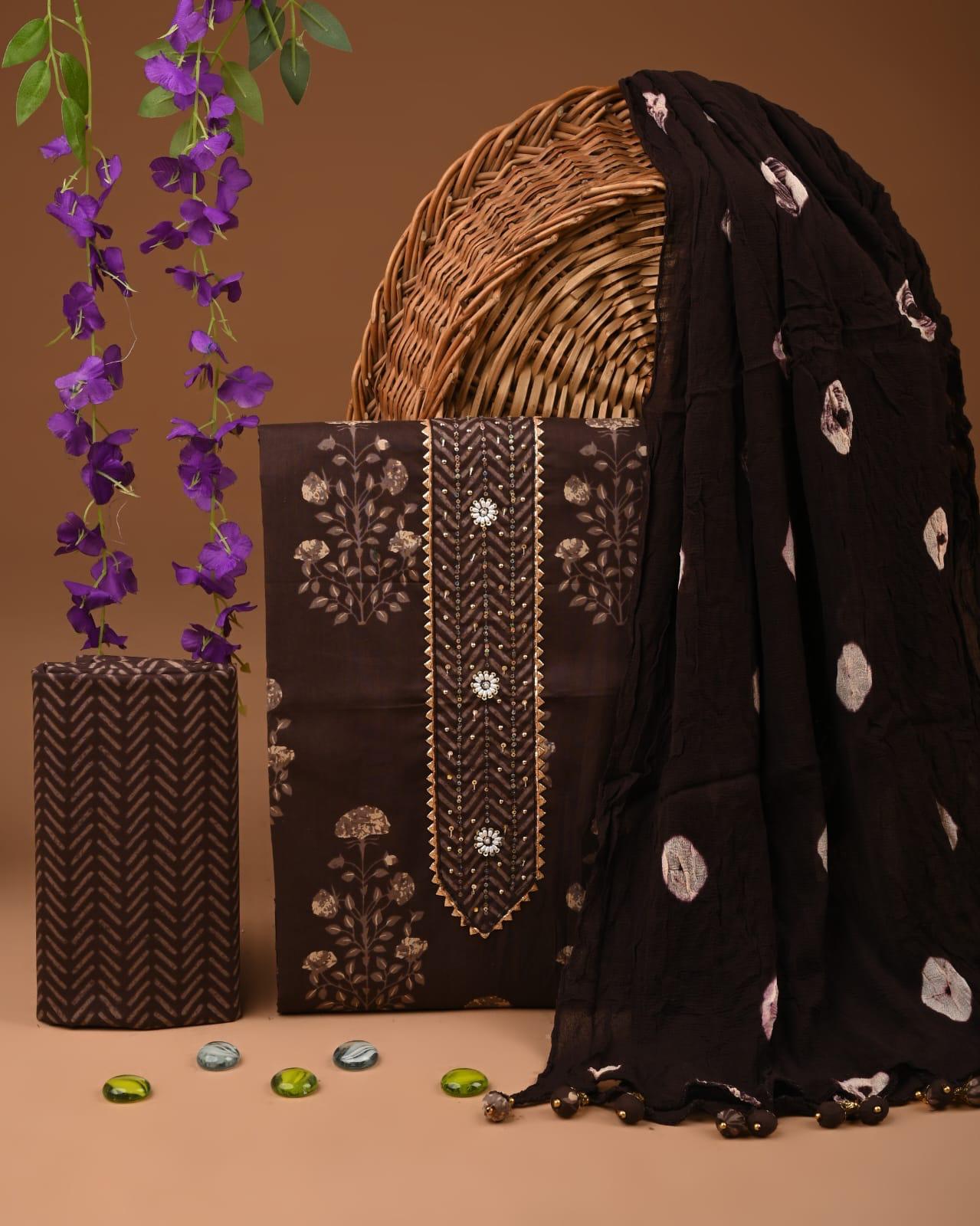Designer zari gotapatti work Cotton Suit with chiffon dupatta(WAGP57)