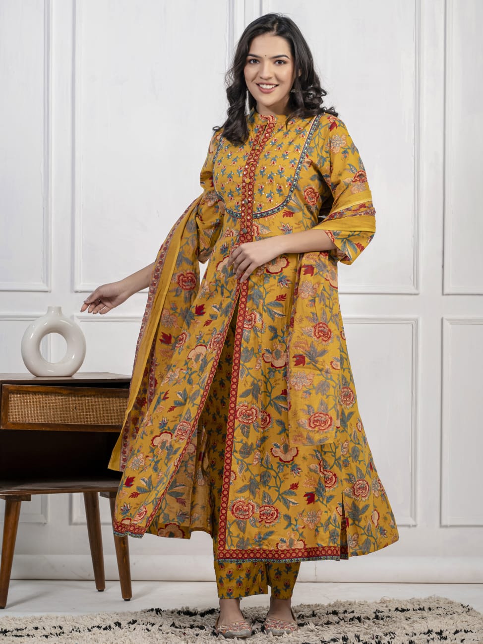 New Cotton Festival Collection In Pure Cotton With Hand And Adda mirror Work kurti And pant Dupatta Set (WARED409)