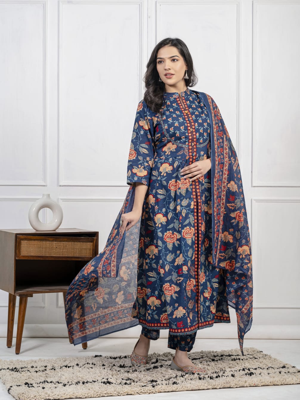New Cotton Festival Collection In Pure Cotton With Hand And Adda mirror Work kurti And pant Dupatta Set (WARED408)
