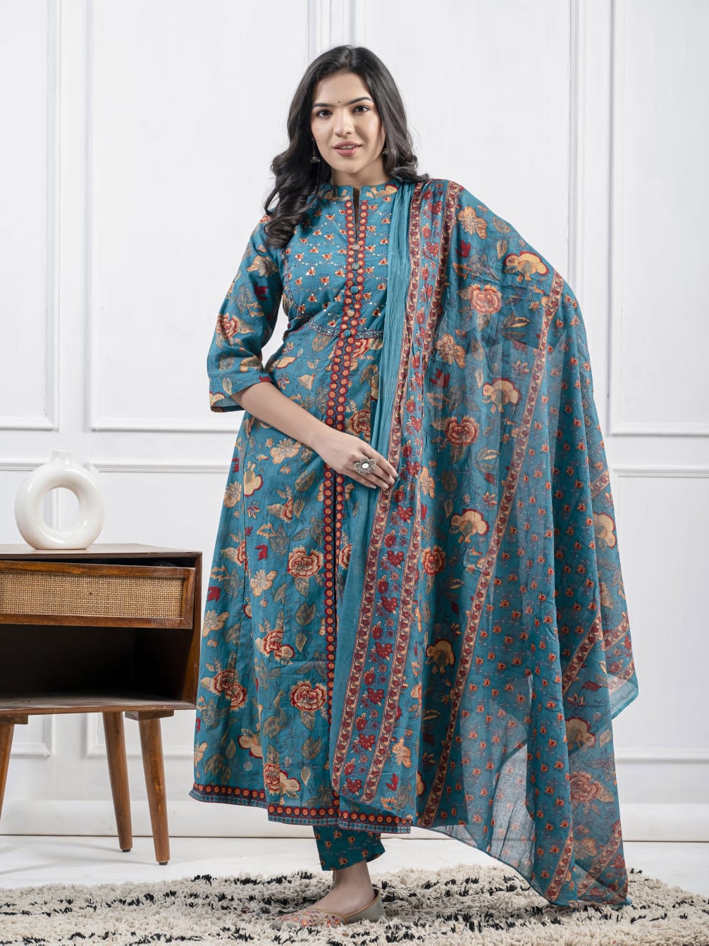 New Cotton Festival Collection In Pure Cotton With Hand And Adda mirror Work kurti And pant Dupatta Set (WARED410)