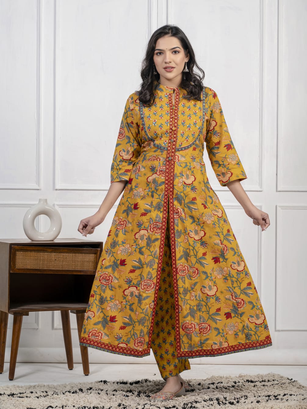 New Cotton Festival Collection In Pure Cotton With Hand And Adda mirror Work kurti And pant Dupatta Set (WARED409)