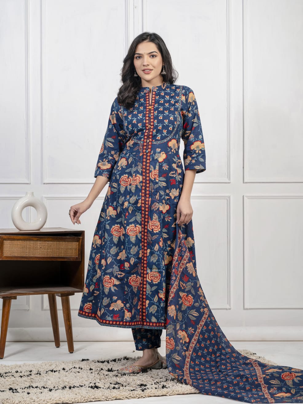 New Cotton Festival Collection In Pure Cotton With Hand And Adda mirror Work kurti And pant Dupatta Set (WARED408)