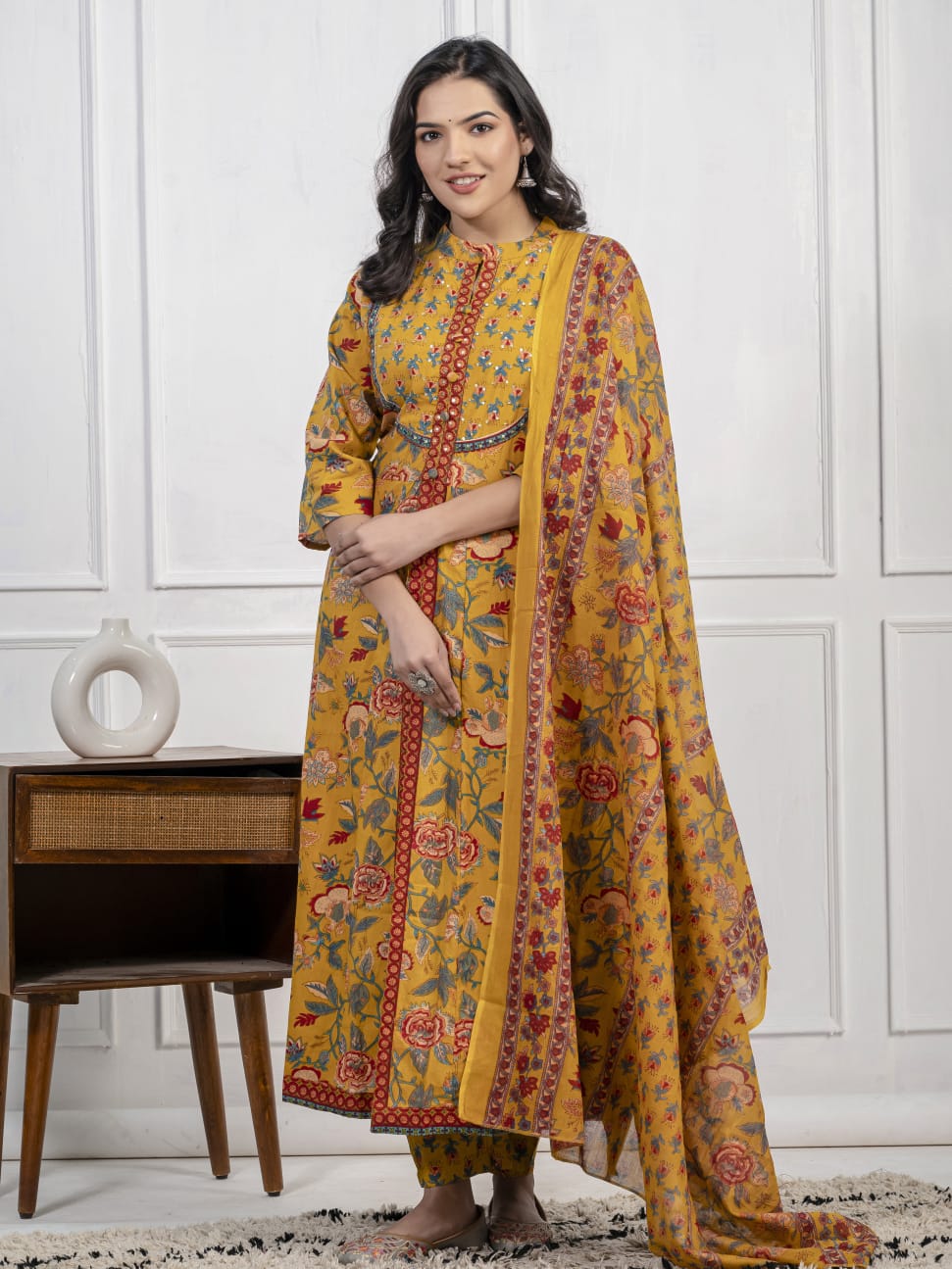 New Cotton Festival Collection In Pure Cotton With Hand And Adda mirror Work kurti And pant Dupatta Set (WARED409)