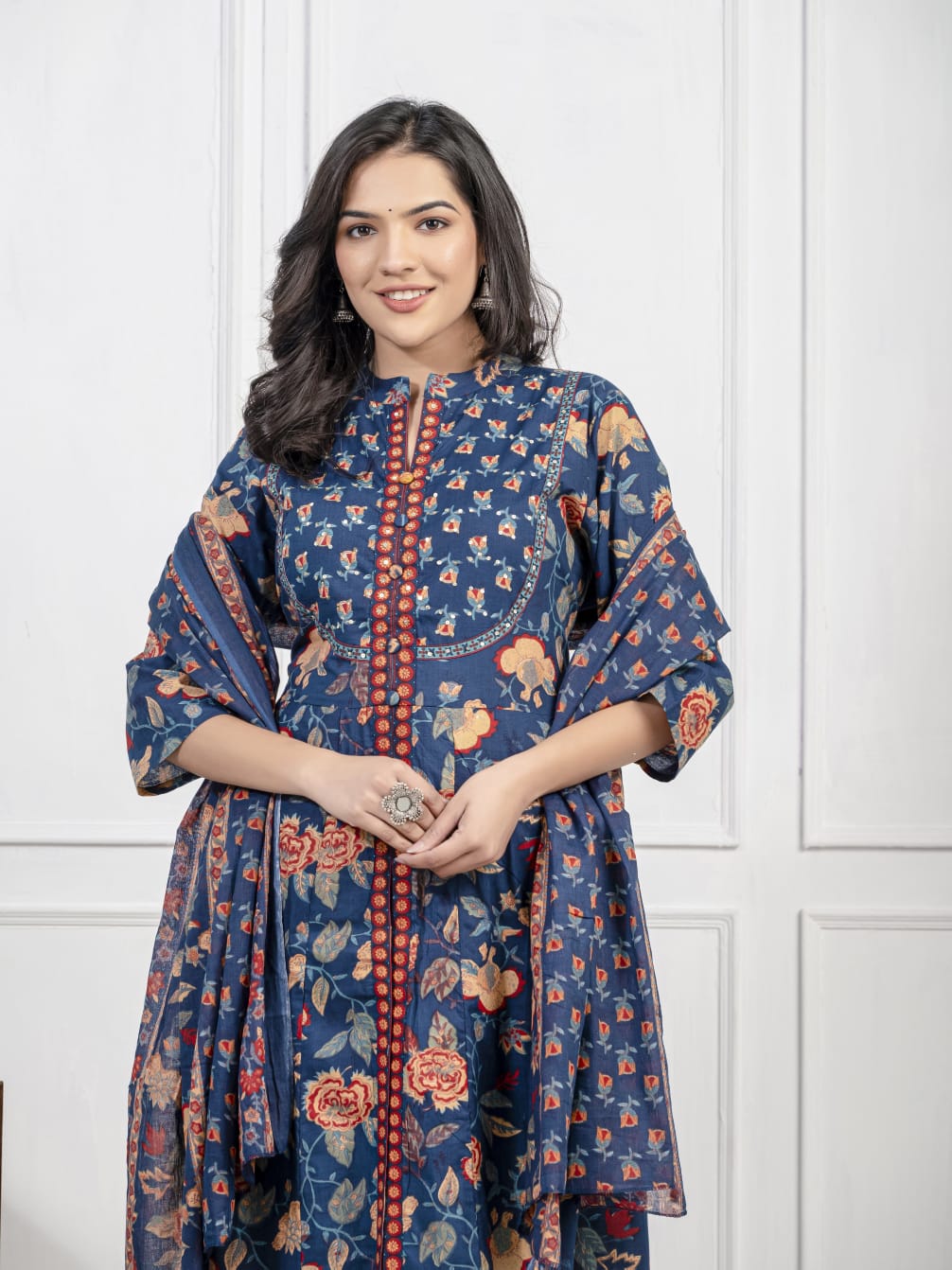 New Cotton Festival Collection In Pure Cotton With Hand And Adda mirror Work kurti And pant Dupatta Set (WARED408)