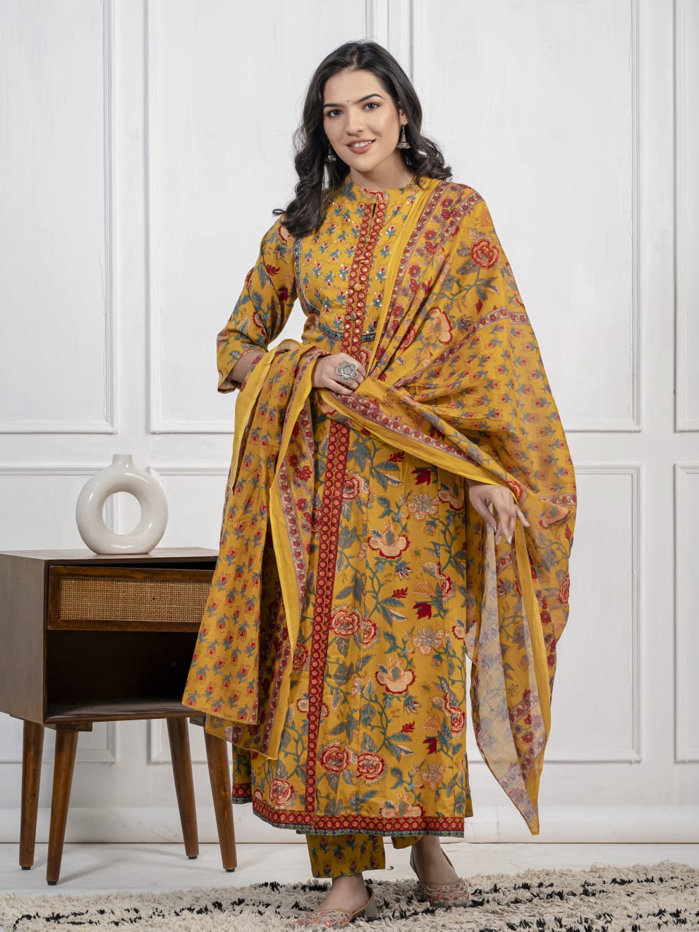New Cotton Festival Collection In Pure Cotton With Hand And Adda mirror Work kurti And pant Dupatta Set (WARED409)