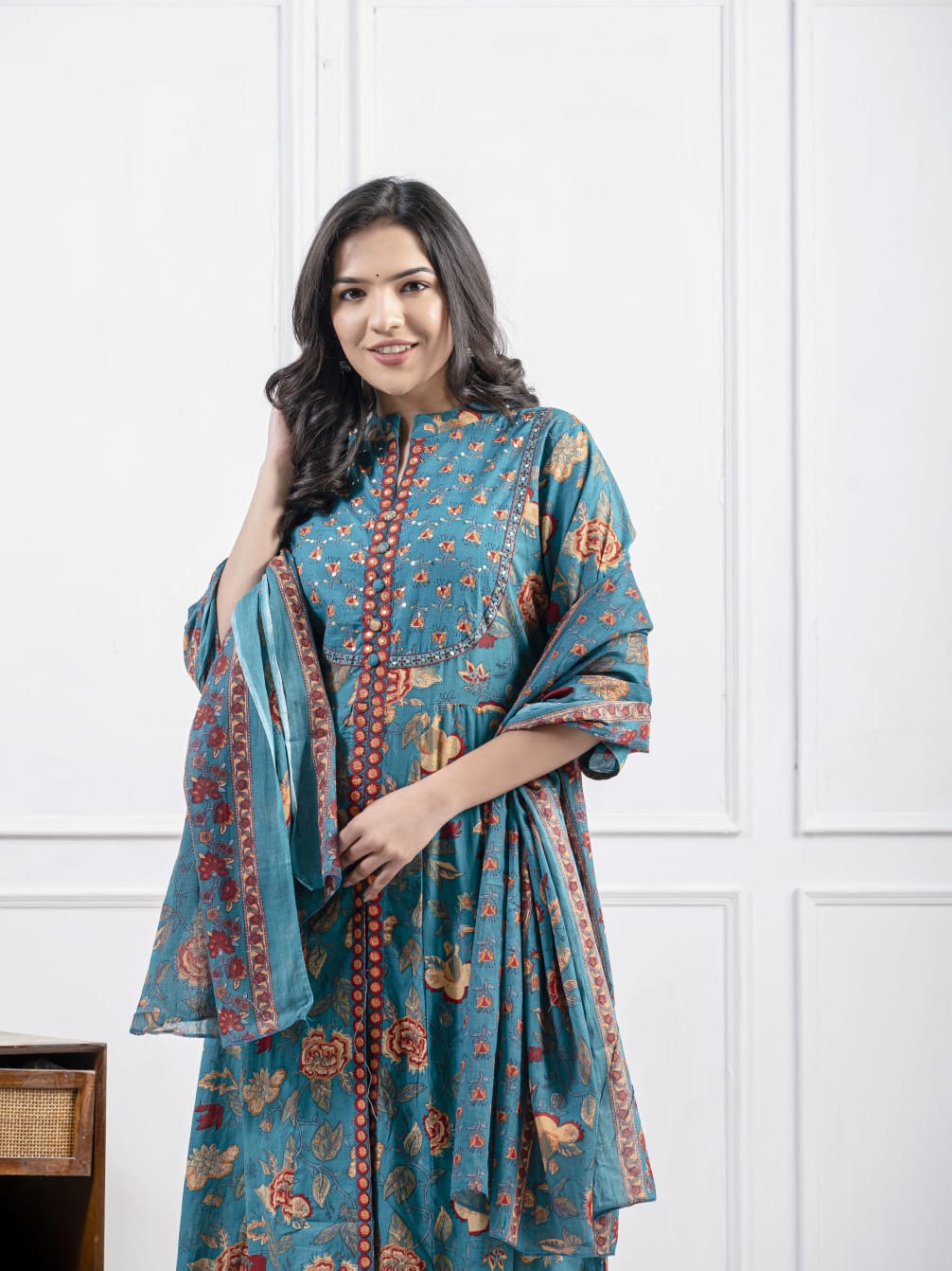 New Cotton Festival Collection In Pure Cotton With Hand And Adda mirror Work kurti And pant Dupatta Set (WARED410)