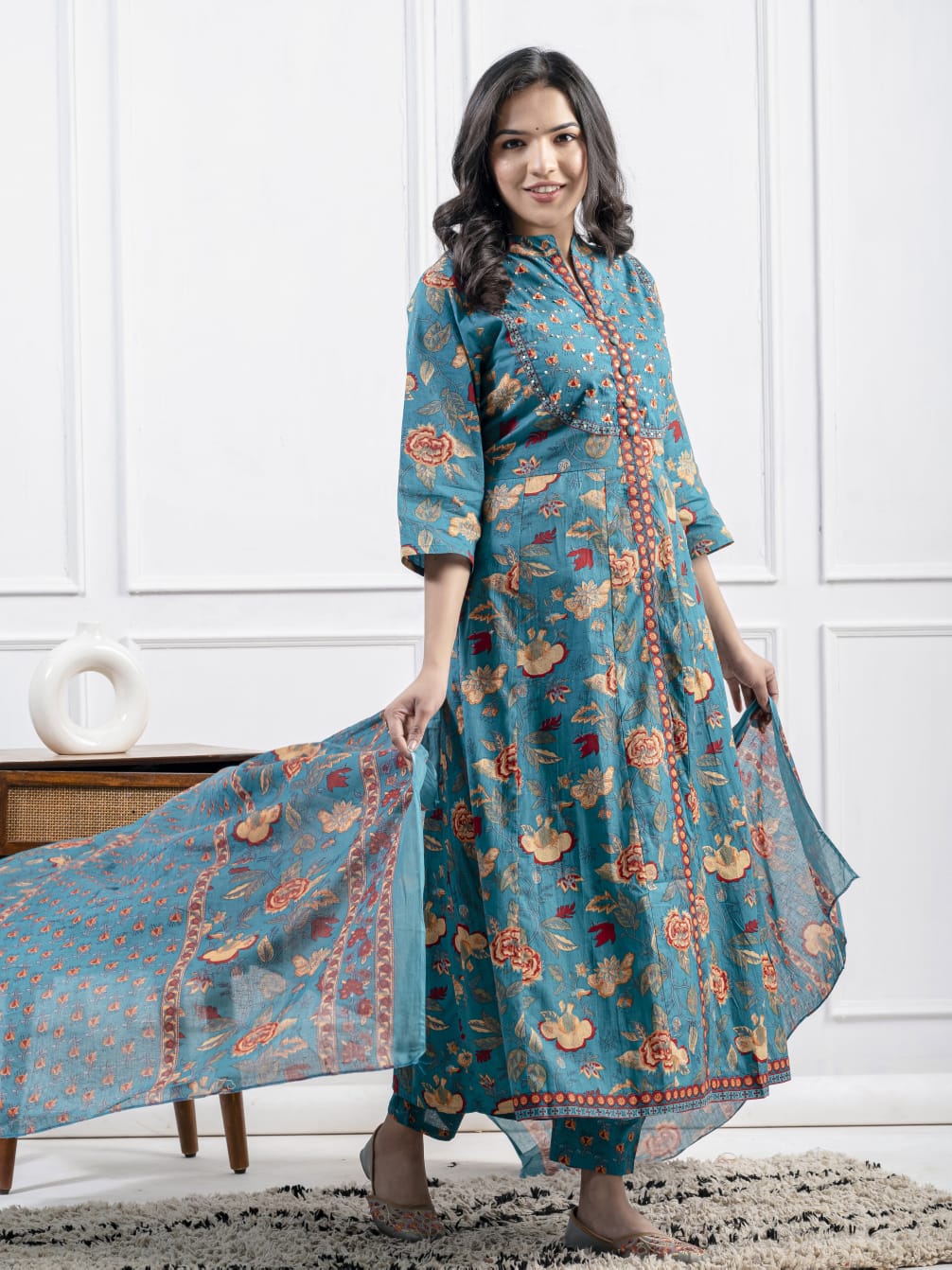 New Cotton Festival Collection In Pure Cotton With Hand And Adda mirror Work kurti And pant Dupatta Set (WARED410)