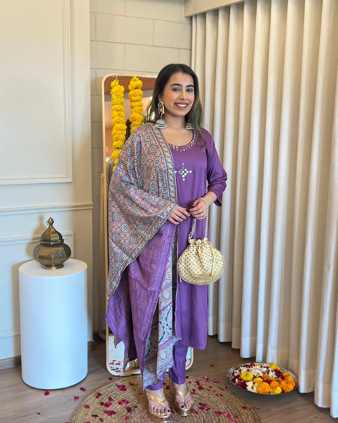 Launching Beautiful mirror work paired with matching Pent , completed with printed gaji silk duppta(WARED411)