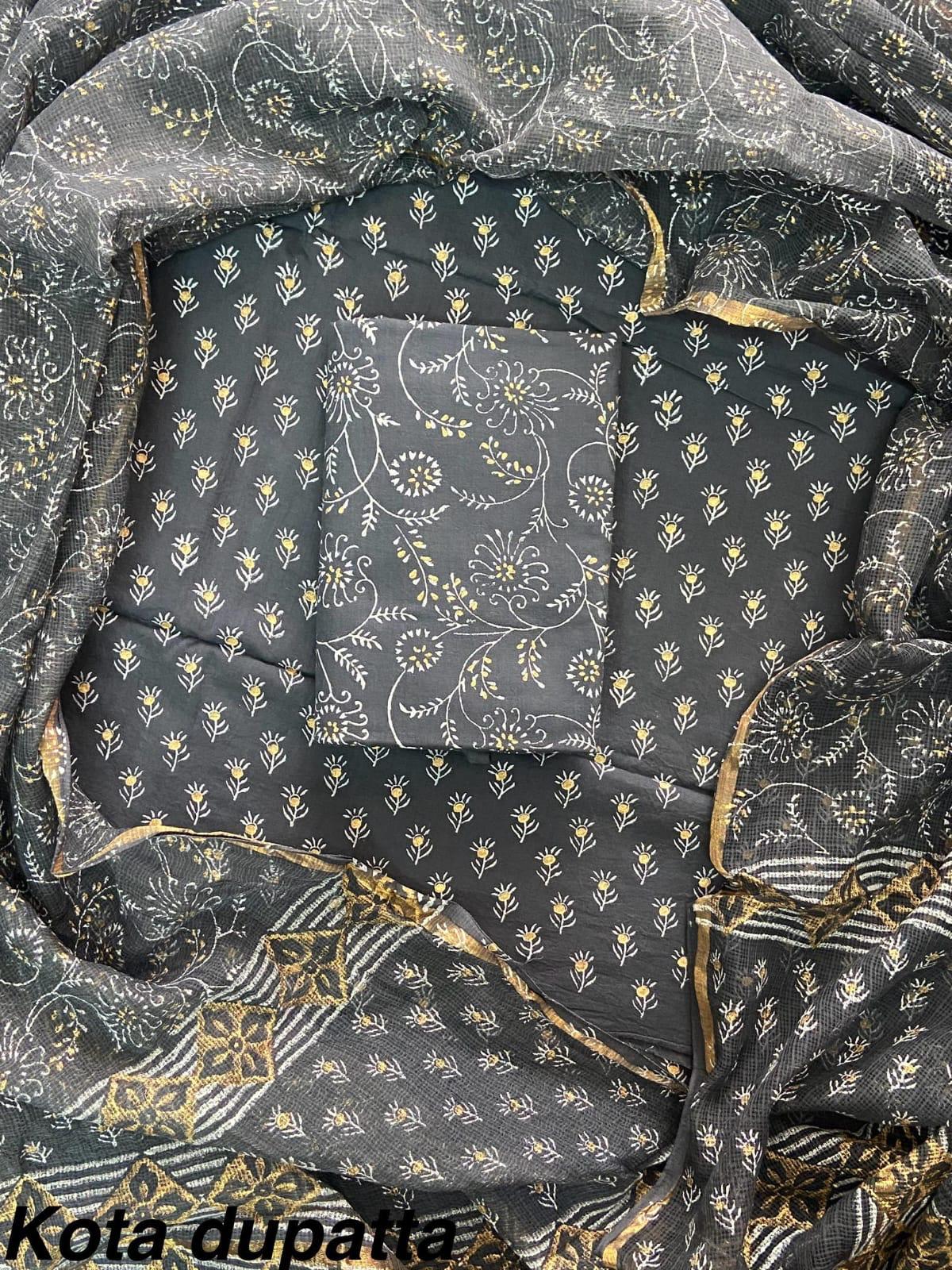 Suits Wala Hand Block Print Cotton Suit Set with Kota Doria Dupatta (WAKOTMU51)