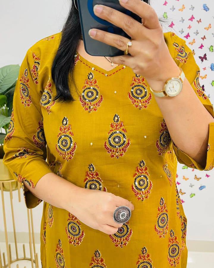 🌹🌹Pure fine Cotton fabric Embroidery Work Kurti with Pant with cotton 100-100 Dupatta🌹(WARED427)