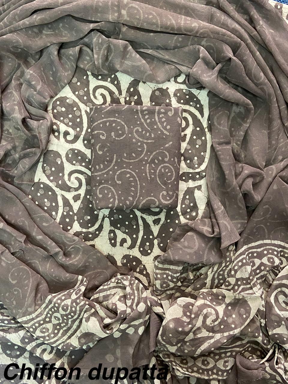 JAAL HAND BLOCK PRINT COTTON SUIT SET WITH CHIFFON DUPATTA(WACFCOTMU08)