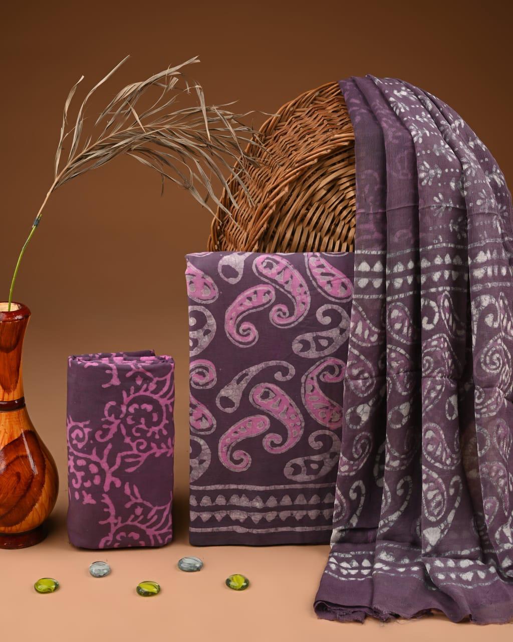 JAAL HAND BLOCK PRINT COTTON SUIT SET WITH CHIFFON DUPATTA(WACFCOTMU116)