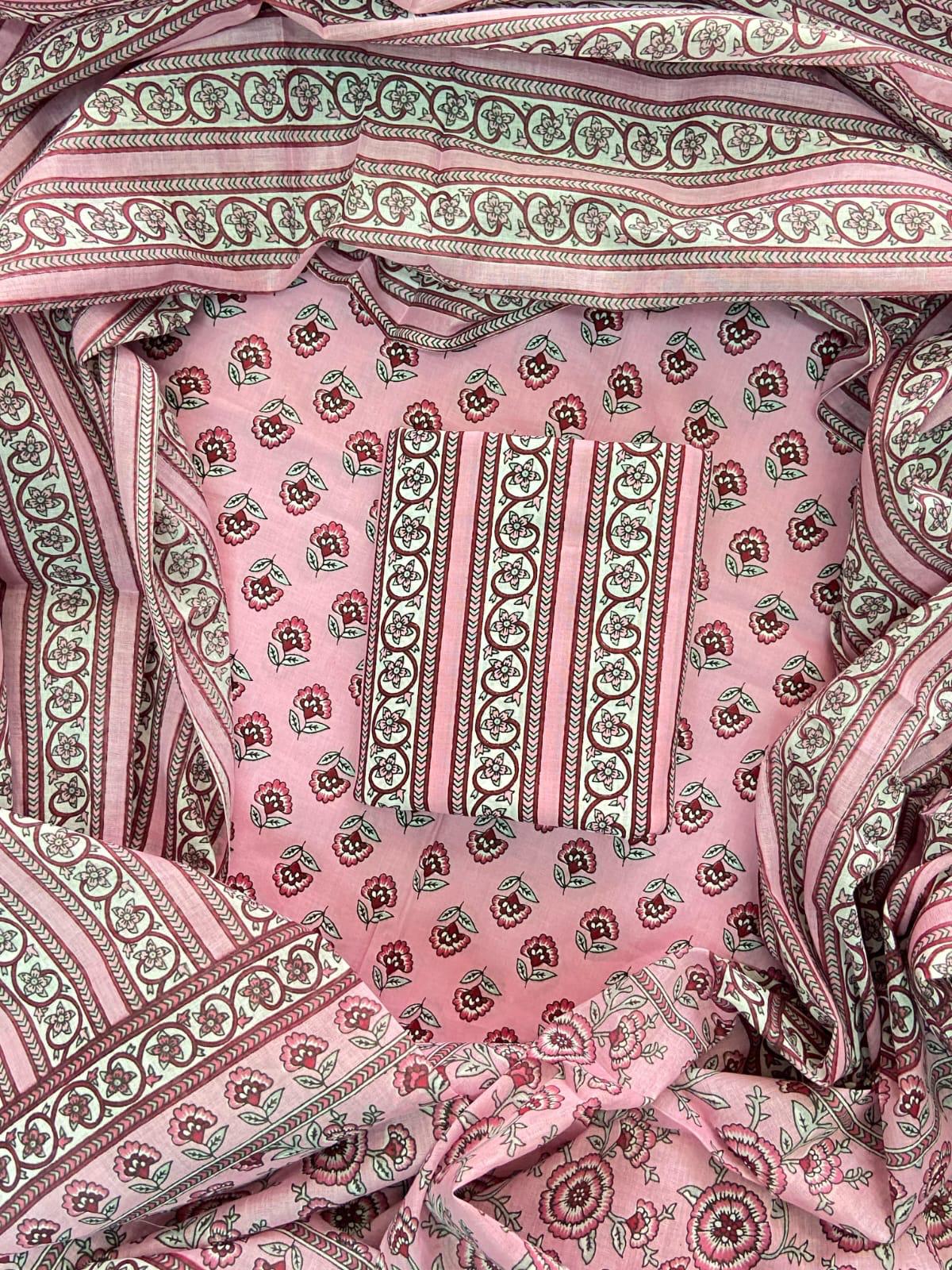 ELEGANT HAND BLOCK PRINT COTTON SUIT SET WITH MULMUL DUPATTA(WACOTMU99)