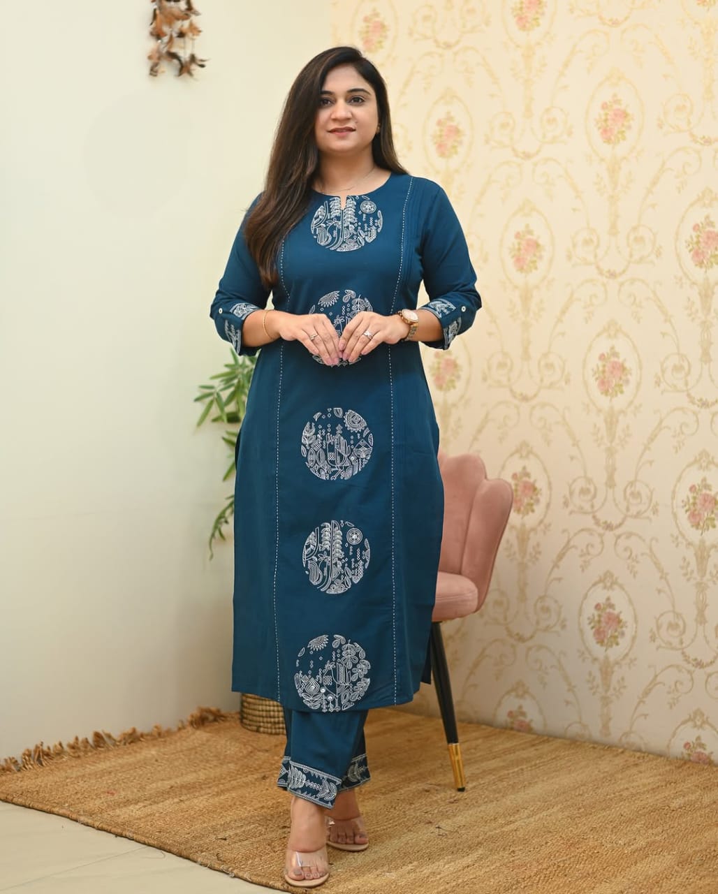 💃your summer with our Latest Cotton Embroidered Straight Pant Set(WACD90)