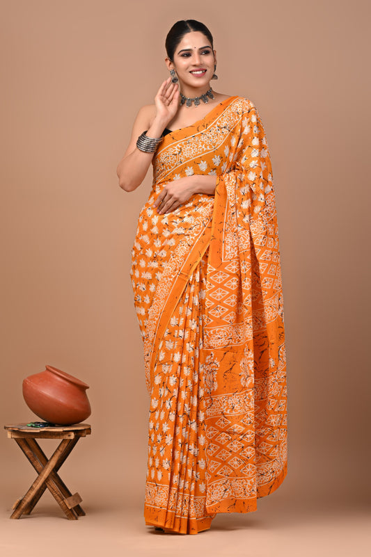 Exclusive Premium Hand Block Printed Pure Cotton Saree 58