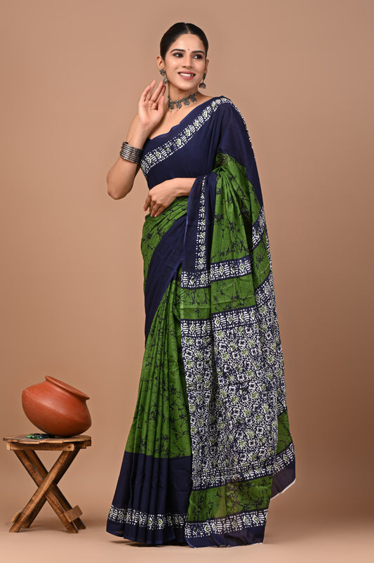 Exclusive Premium Hand Block Printed Pure Cotton Saree 57