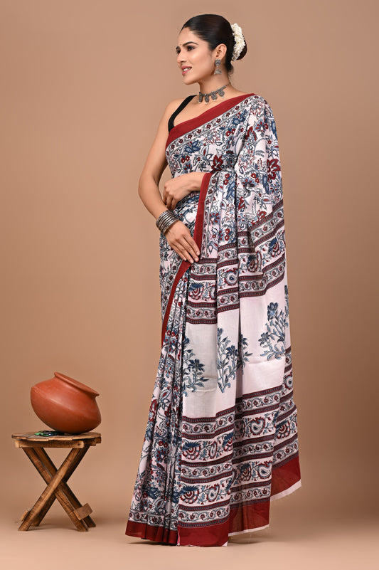 Exclusive Premium Hand Block Printed Pure Cotton Saree 54