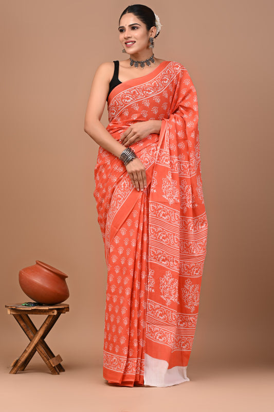 Exclusive Premium Hand Block Printed Pure Cotton Saree 53