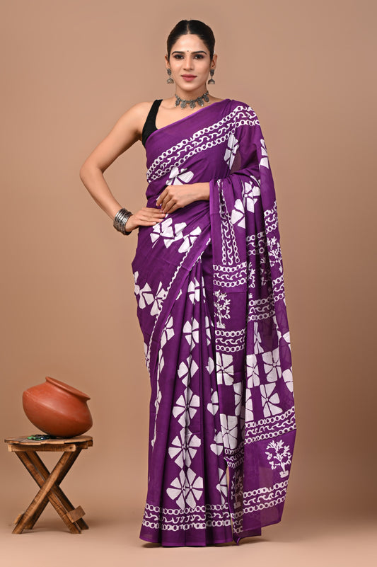 Exclusive Premium Hand Block Printed Pure Cotton Saree 52