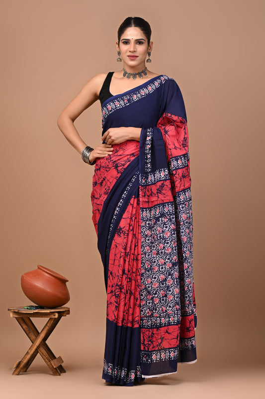 Exclusive Premium Hand Block Printed Pure Cotton Saree 50
