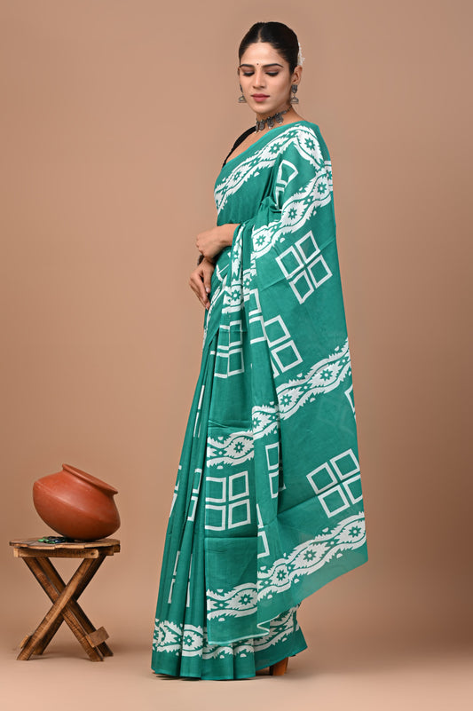 Exclusive Premium Hand Block Printed Pure Cotton Saree 49