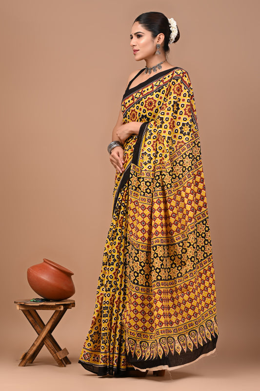 Exclusive Premium Hand Block Printed Pure Cotton Saree 46