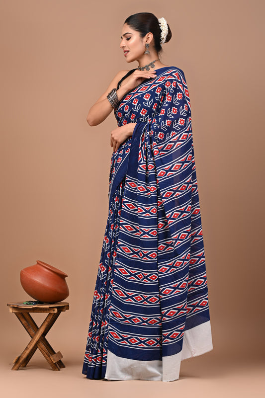 Exclusive Premium Hand Block Printed Pure Cotton Saree 38