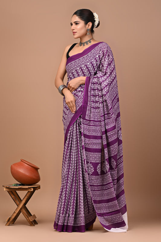 Exclusive Premium Hand Block Printed Pure Cotton Saree 37