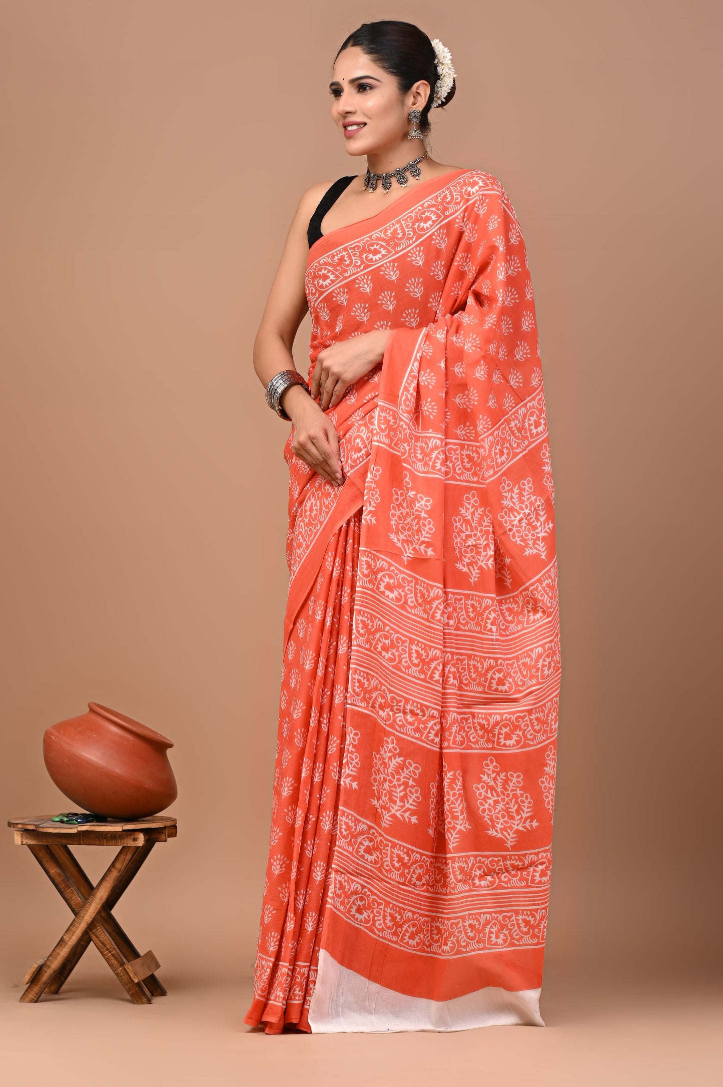 Exclusive Premium Hand Block Printed Pure Cotton Saree 56