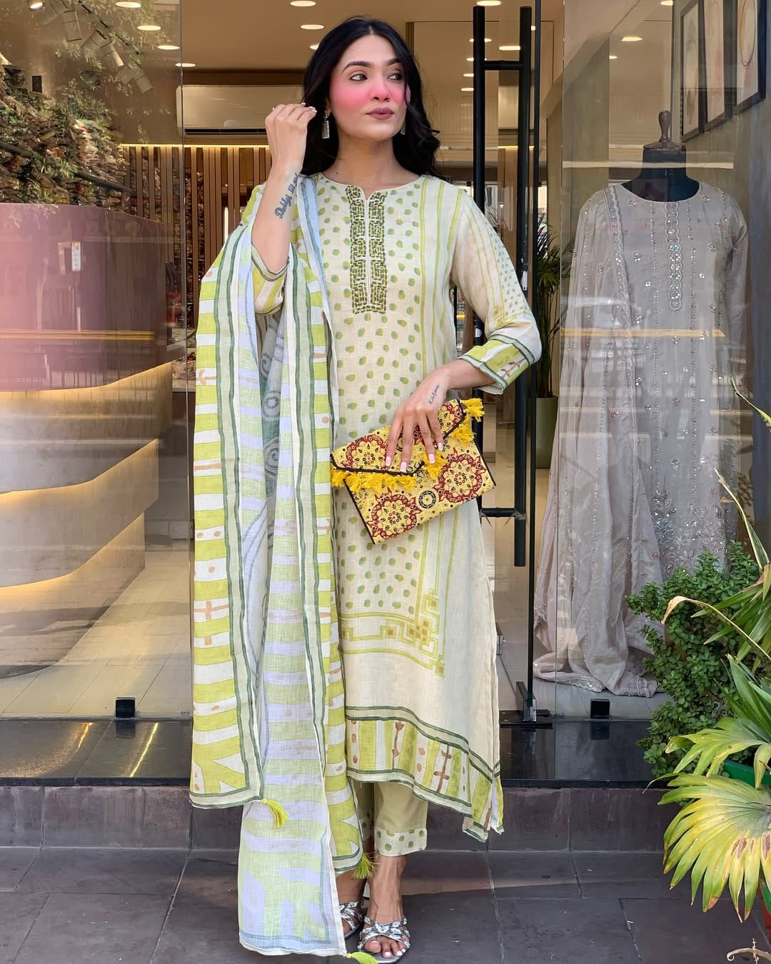Chanderi-Silk Embroidered Printed (WARED460)