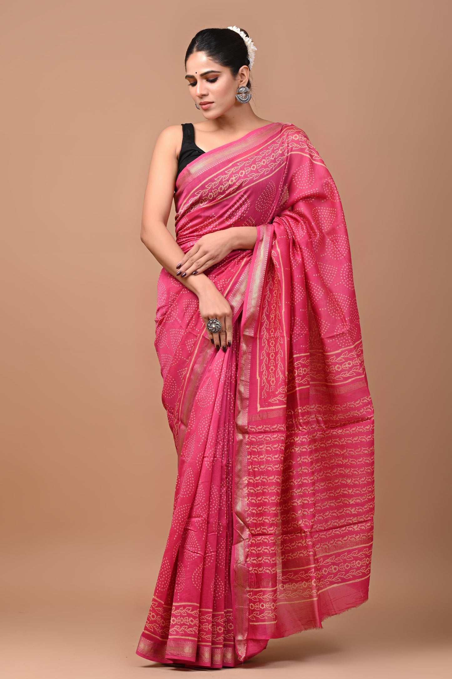 Exclusive Hand Block Printed Maheshwari Silk Saree (SWSRMAH05)