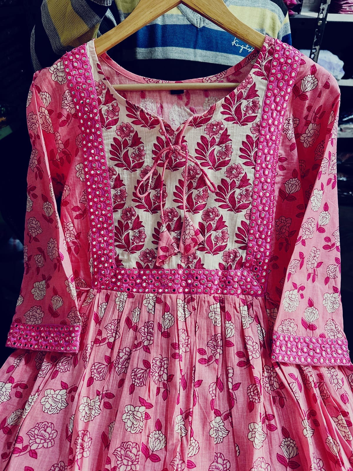 Beautiful Heavy quality cotton Fabric designer festive wear frock style kurti with pattern pant with mirror work(WARED465)