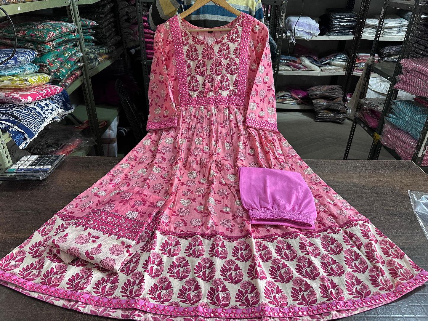Beautiful Heavy quality cotton Fabric designer festive wear frock style kurti with pattern pant with mirror work(WARED465)
