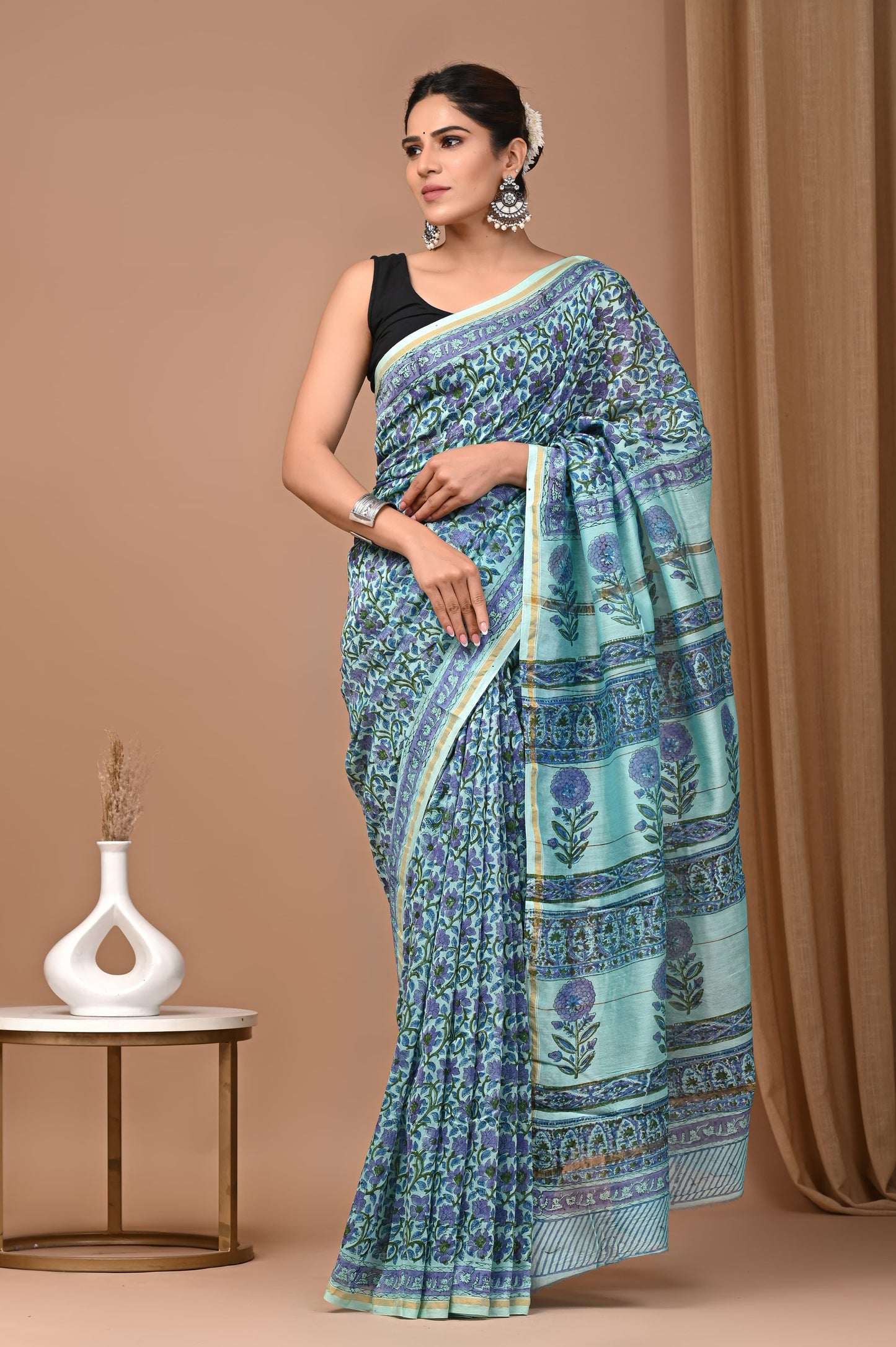 Premium Hand Block Printed Chanderi Silk Saree (SWSRCHACH28)
