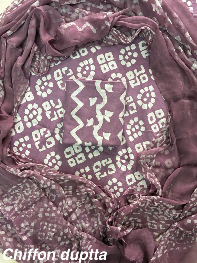 New Premium Hand Block Print Cotton Suit Set with Chiffon Dupatta(WACFCOTMU58)