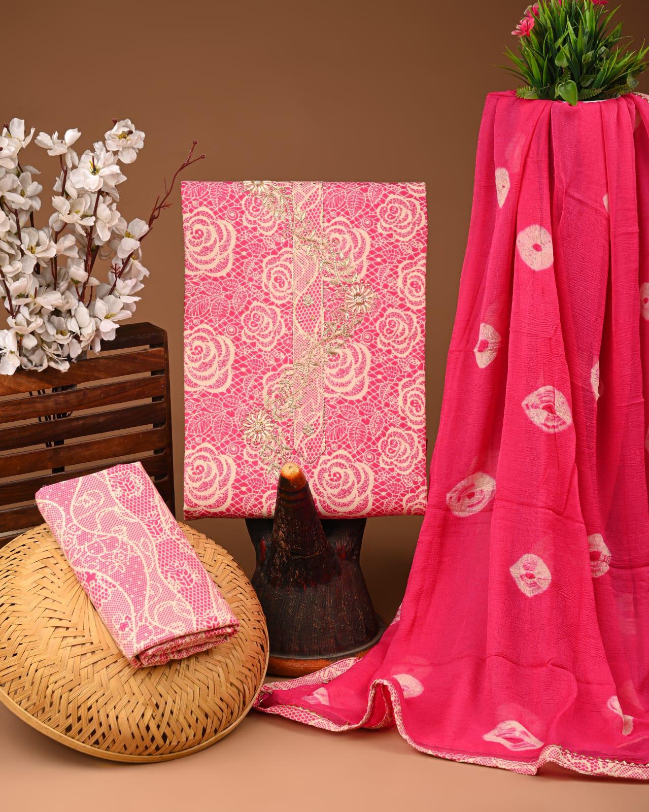 Designer zari gotapatti work Cotton Suit with chiffon dupatta(WAGP11)
