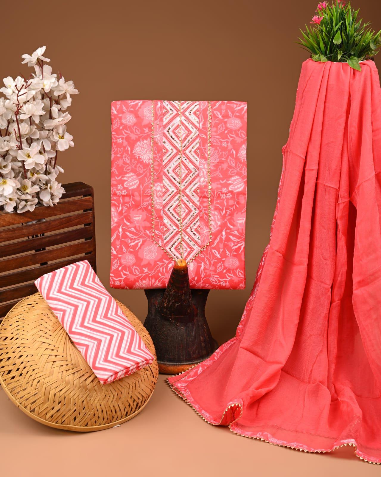 Designer zari gotapatti work Cotton Suit with chiffon dupatta(WAGP08)