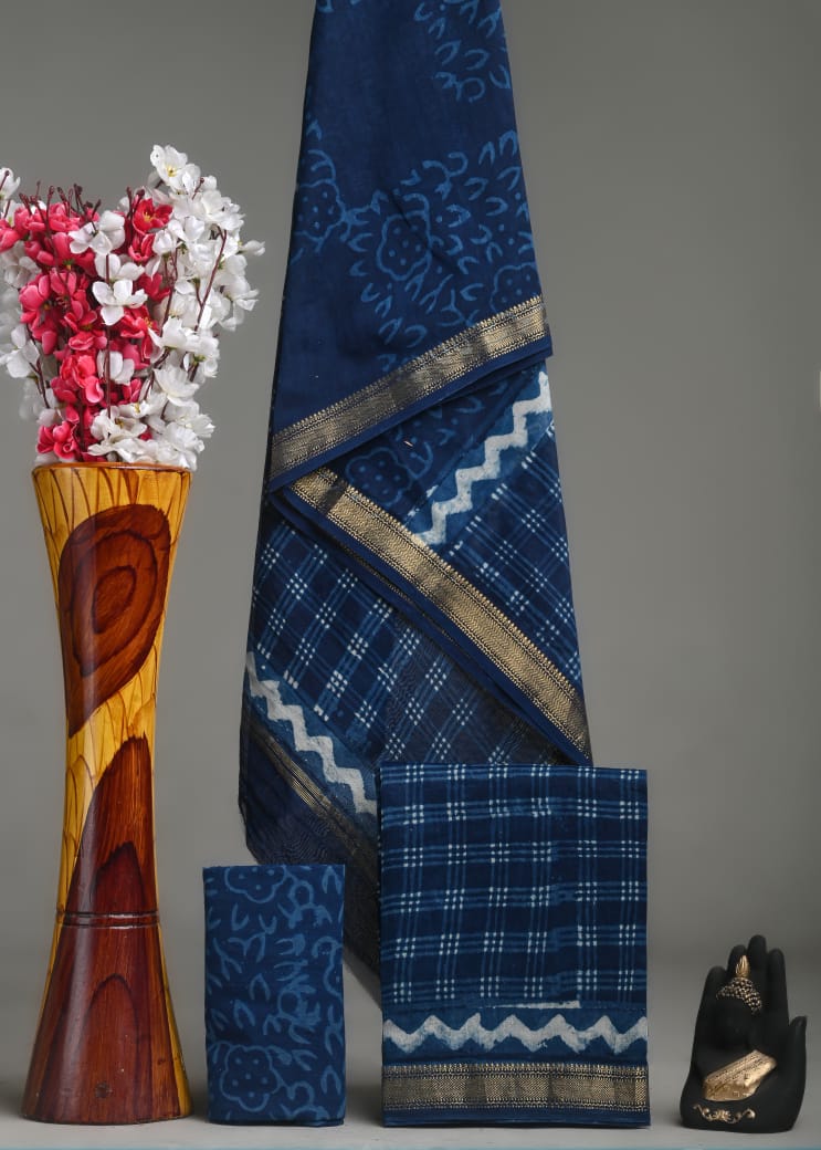 ELEGANT HAND BLOCK PRINT MAHESHWARI SILK SUIT SET 7