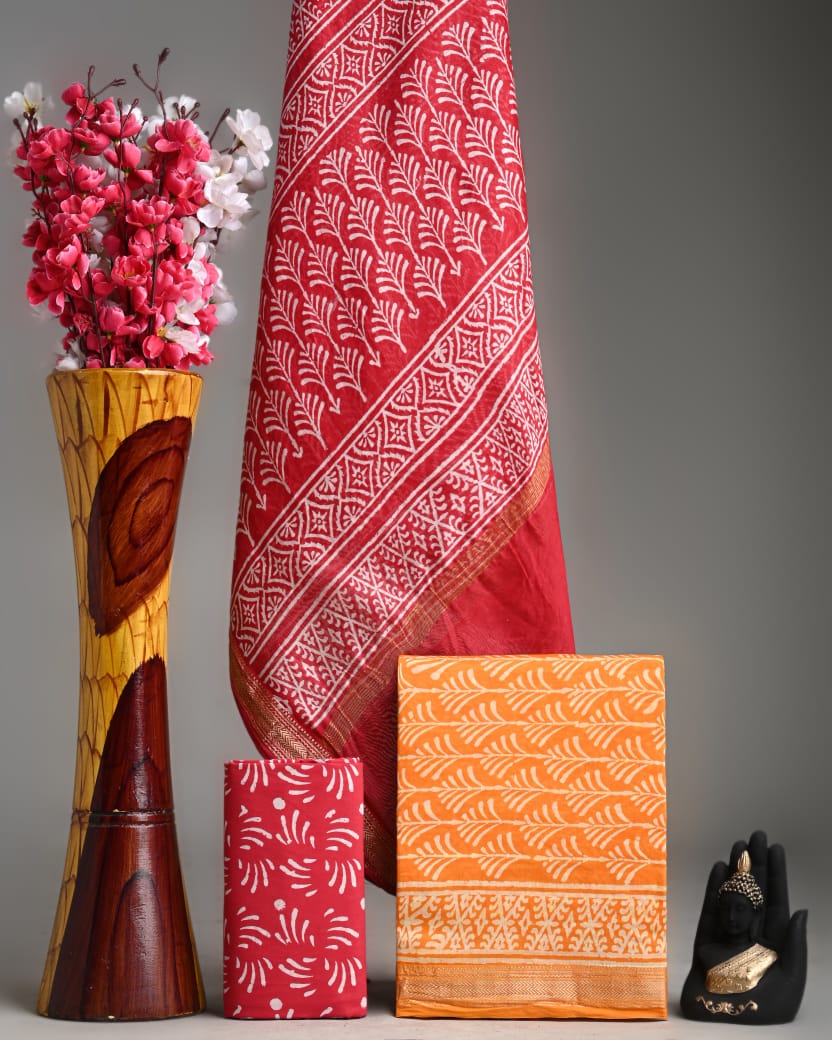Designer Hand Block Print Maheshwari Silk Suit Set 13