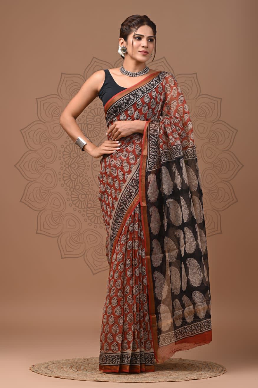 Exclusive hand Block Printed Kota Doria Saree (SWSRKO07)