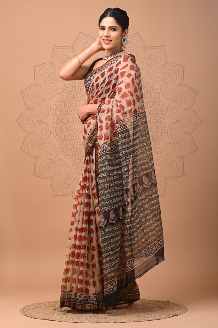 Exclusive hand Block Printed Kota Doria Saree (SWSRKO10)