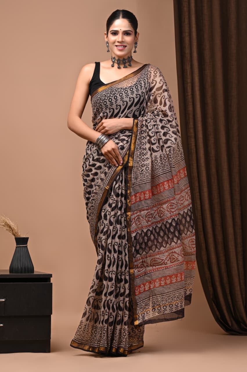 Exclusive hand Block Printed Kota Doria Saree (SWSRKO15)