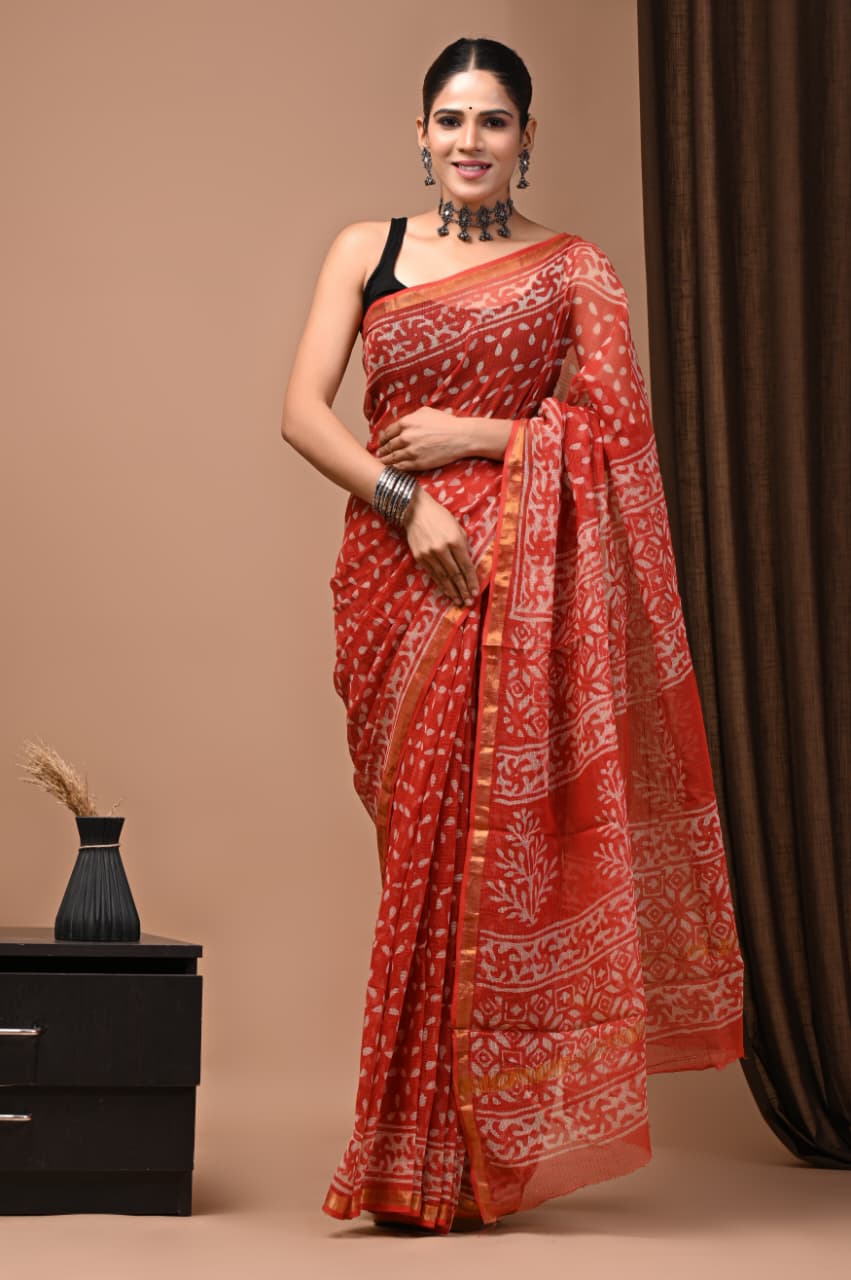 Exclusive hand Block Printed Kota Doria Saree (SWSRKO14)