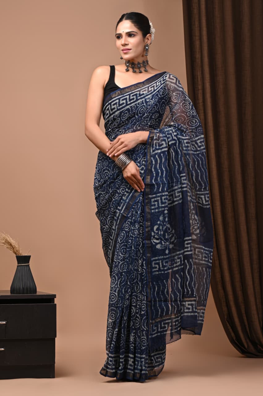 Exclusive hand Block Printed Kota Doria Saree (SWSRKO16)
