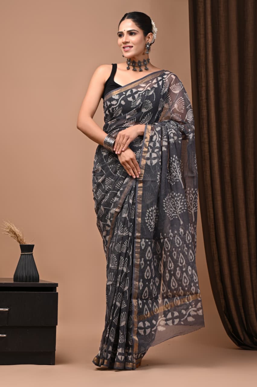 Exclusive hand Block Printed Kota Doria Saree (SWSRKO19)