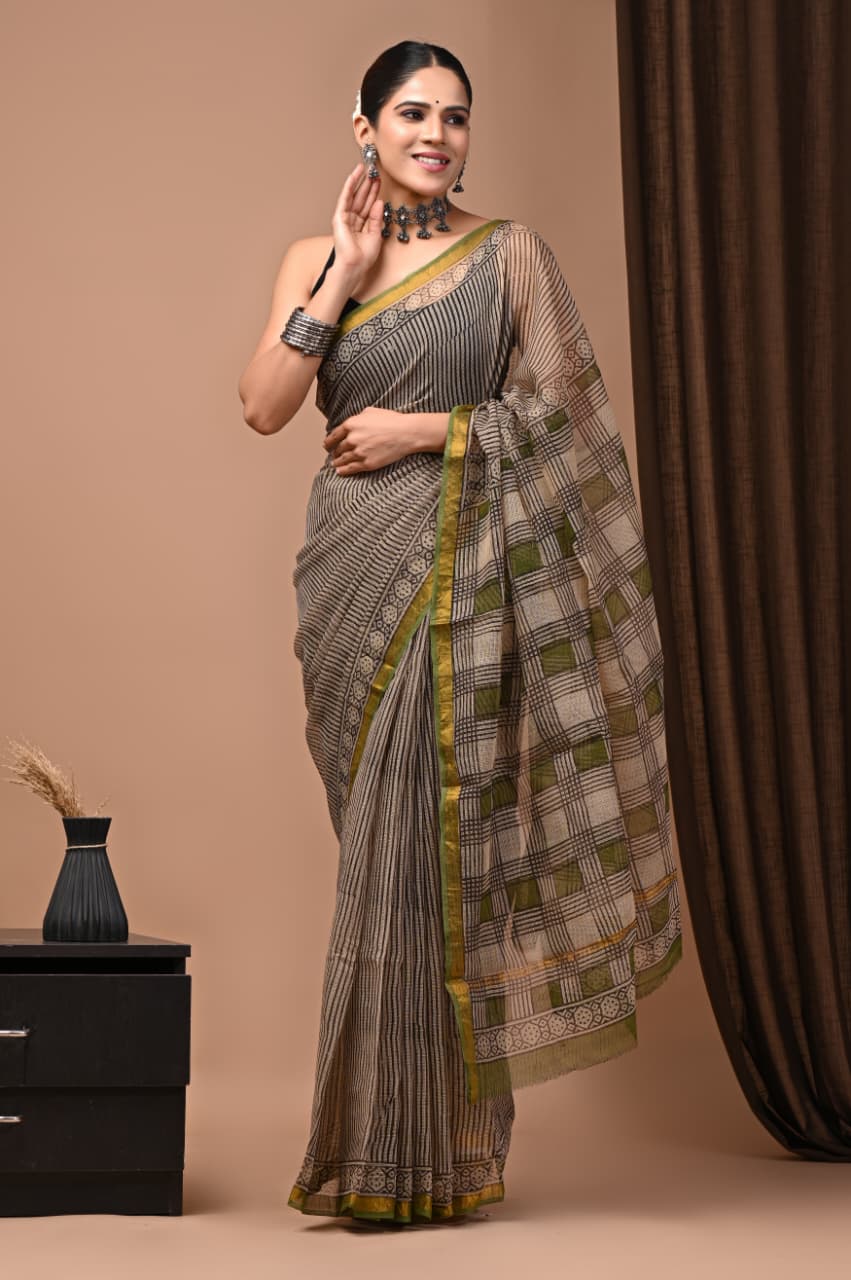 Exclusive hand Block Printed Kota Doria Saree (SWSRKO24)