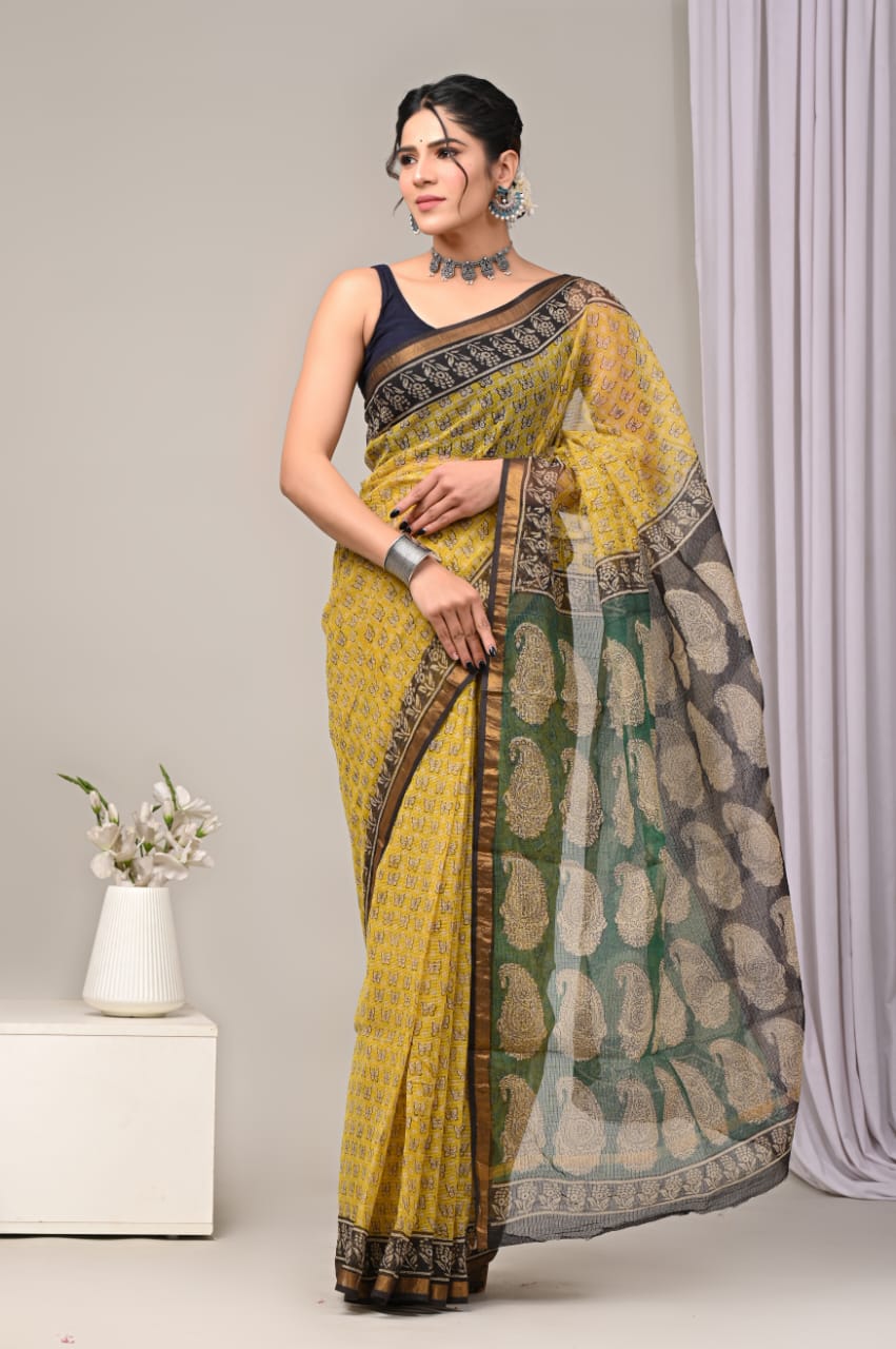 Exclusive hand Block Printed Kota Doria Saree (SWSRKO28)