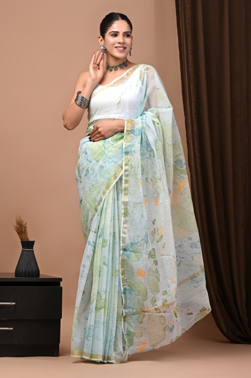 Exclusive hand Block Printed Kota Doria Saree (SWSRKO34)