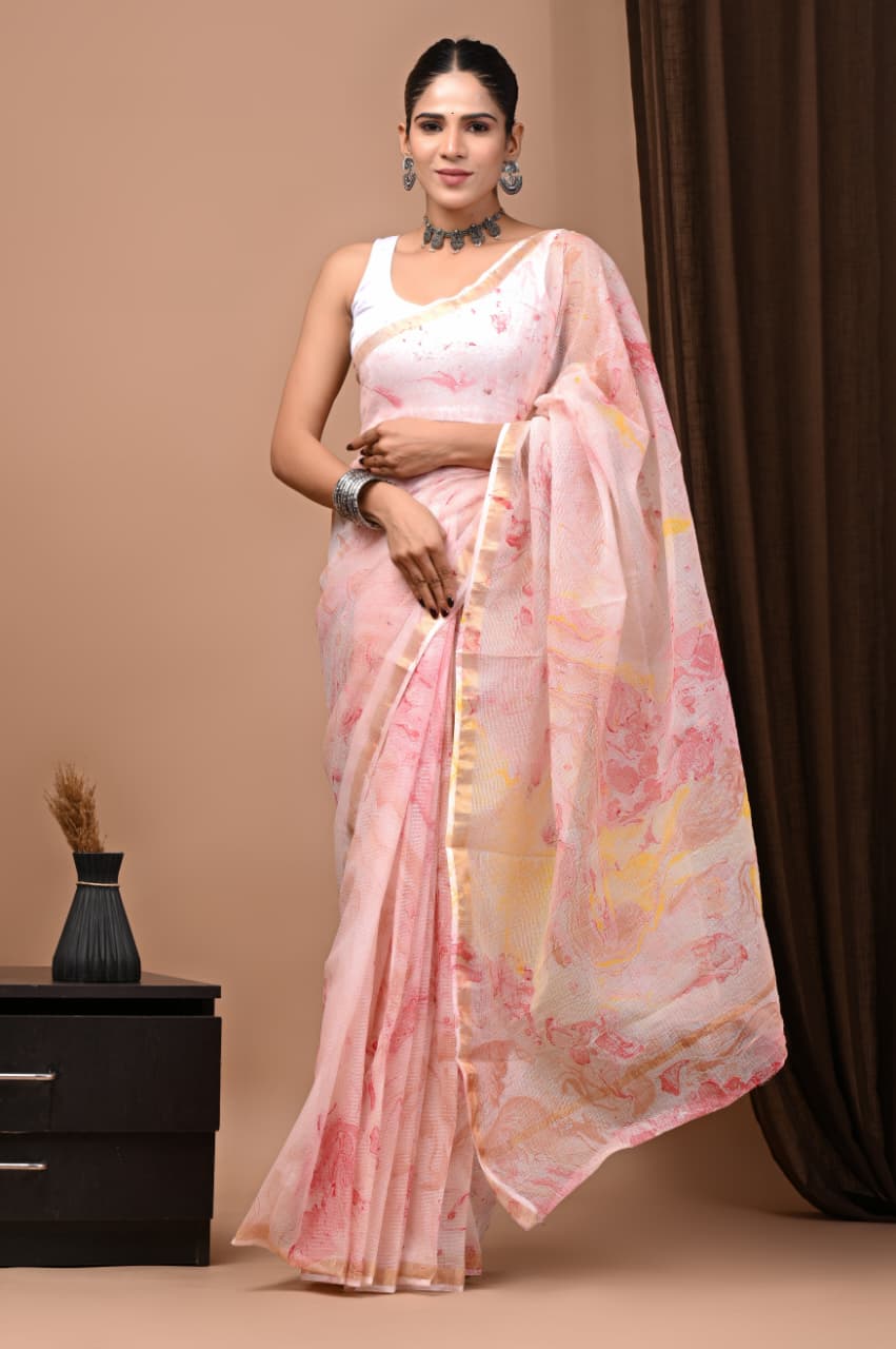Exclusive hand Block Printed Kota Doria Saree (SWSRKO37)