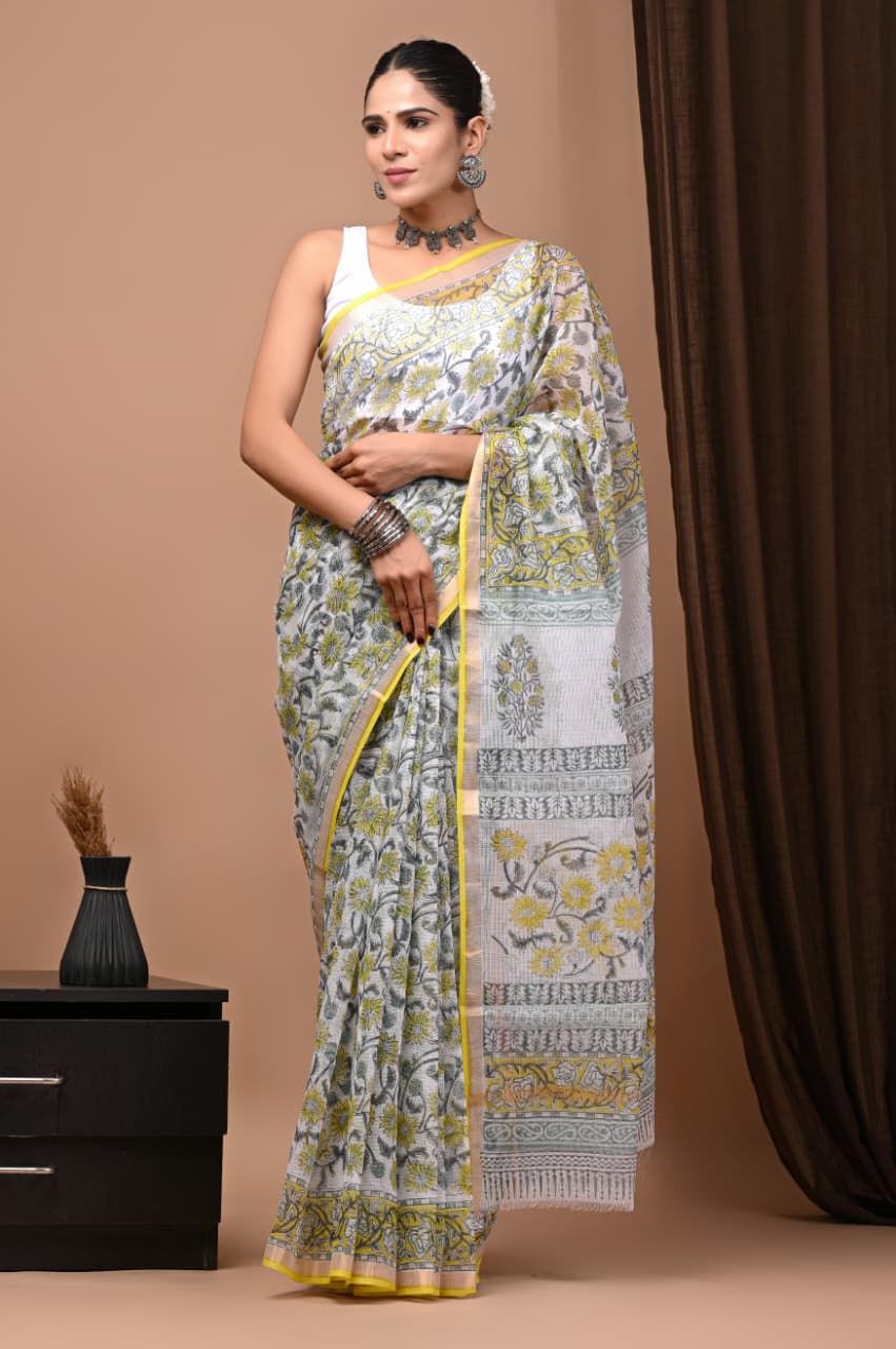 Exclusive hand Block Printed Kota Doria Saree (SWSRKO50)